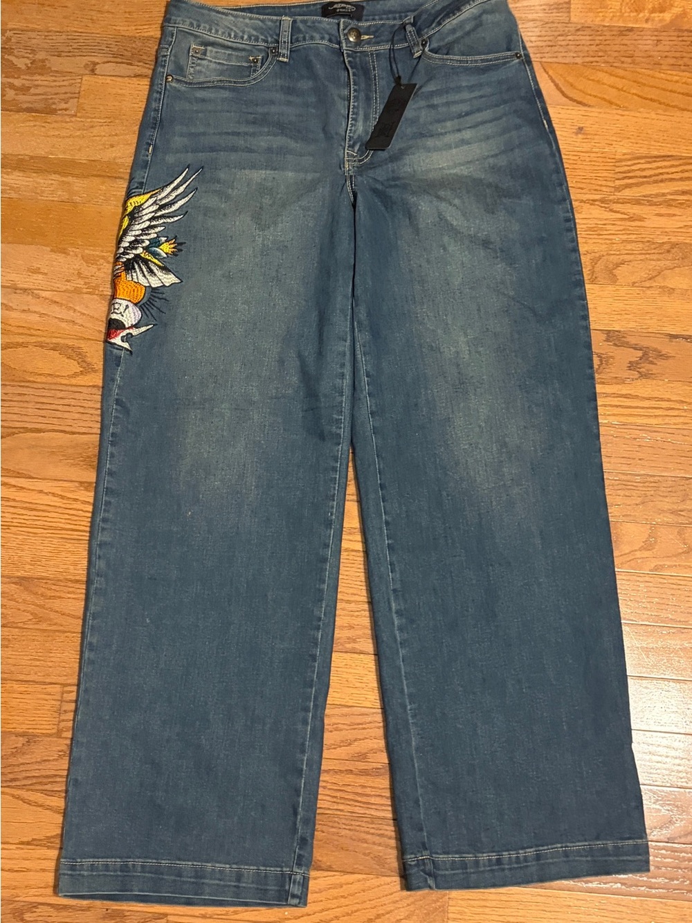 Ed Hardy Blue Bootcut Men’s Jeans with Wing Embroidery